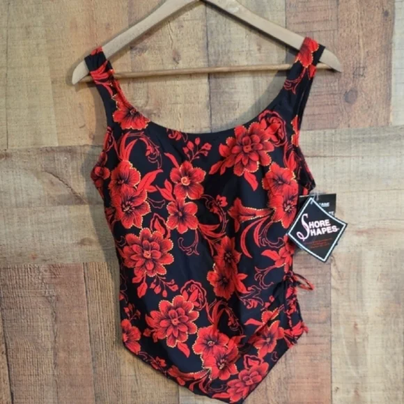Shore Shapes Size 16 Floral Black/Red/Gold Tankini Swimsuit Top - Picture 10 of 10